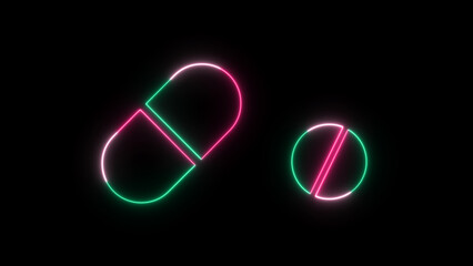 neon antibiotic pills in multi colors. Icons for medicine. - obrazy, fototapety, plakaty
