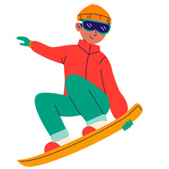 Man Snowboarding Illustration - obrazy, fototapety, plakaty