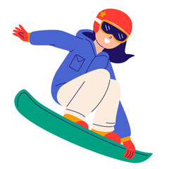 Woman Snowboarding Illustration - obrazy, fototapety, plakaty