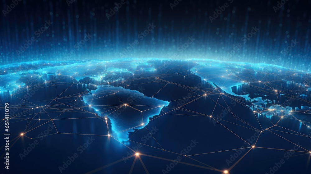 Poster global network concept with glowing planet earth map and connection lines