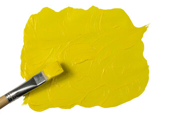 Obraz premium Digital png photo of brush and painted yellow stain on transparent background