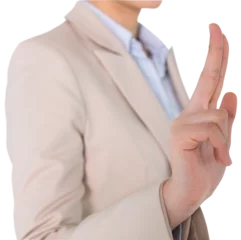 Fotobehang Aziatische plekken Digital png photo of mid section of asian businesswoman pointing finger on transparent background