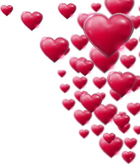 Digital png illustration of many shiny red hearts on transparent background
