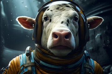 cow astronaut portrait