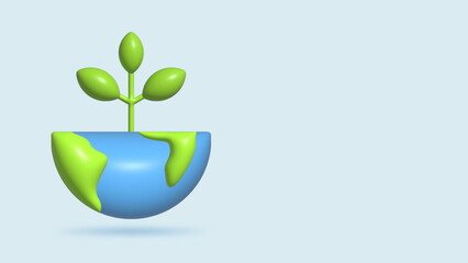 3D Rendering of Globe with seedlings isolated white. Earth Day Save World Environment icon concept