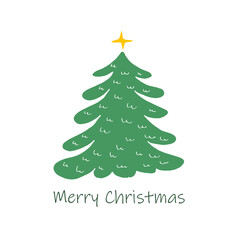 Christmas Fir Tree Decorated with Star Doodle Vector Illustration