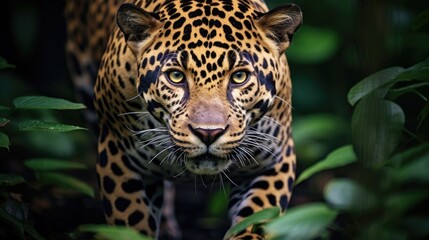 Jaguar in the forest Attractive image of a powerful hunter jaguar