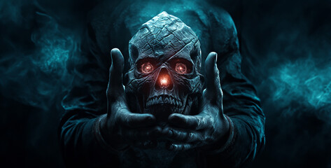 scary halloween background, ancient occult stone in hand fantasy art style hd wallpaper