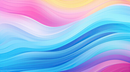 Rainbow wave abstract colorful background. Water waves, sky clouds texture blue, yellow, pink copy space for text. Ripples cartoon, ocean wave illustration for pool swim party, beach travel.
