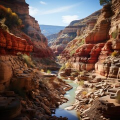 Jagged rock formations, a testament to nature's raw power, give way to the breathtaking beauty of a deep canyon