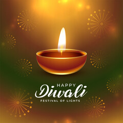 happy diwali celebration background with oil lamp and firework concept