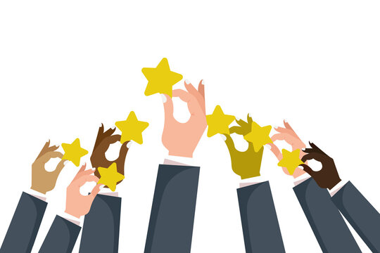 Hands rise to the top of the star on a green background. Feedback recognition