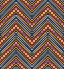 Aztec embroidery zigzag pattern. Vector ethnic floral geometric zigzag shape seamless pattern pixel art style. Ethnic geometric zigzag stitch pattern use for textile, home decoration elements, etc.