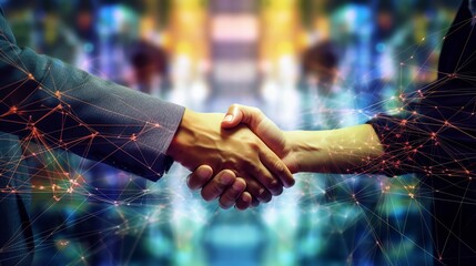 Handshake Between Two Individuals Symbolizing a Connected Digital World