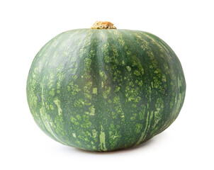 Single fresh kabocha or green Japanese pumpkin isolated on white background with clipping path