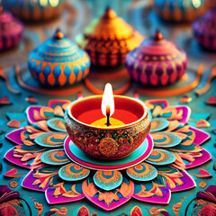 a vibrant 'Diwali Lights' image with a diya at its center