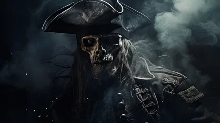Fotobehang skeleton pirate © Aliaksei
