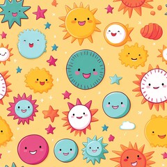 seamless pattern funny faces suns moons and stars