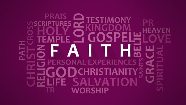 Faith theme typography animation, consisting of important words and concepts. 3D render