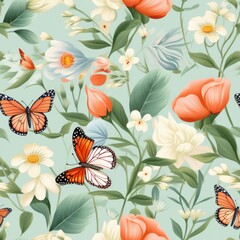 seamless pattern flowers and butterflies