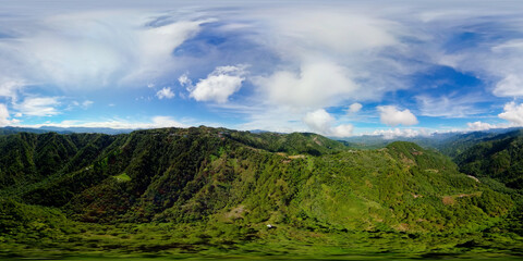 Tropical mountain range and mountain slopes with rainforest. Philippines. Virtual Reality 360.