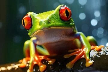Fotobehang Green tree frog Agalychnis callidryas with red eyes, close-up © pics3