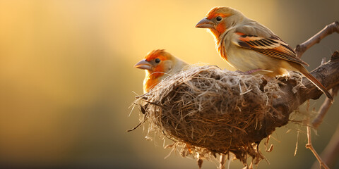 African Weaver Bird building a nest ,,,,,,,,,,, Yellow Bird Is Sitting On Top Of A Nest Background