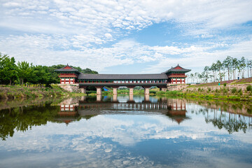 views of Woljeonggyo wooden bridge in gyoengju, south korea