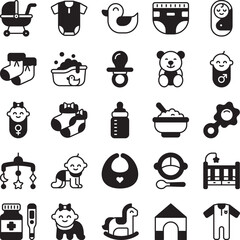 Baby and Kid icon set in glyph style design