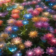 A garden of crystal-clear, diamond-shaped flowers that refract sunlight into a dazzling tapestry of colors4