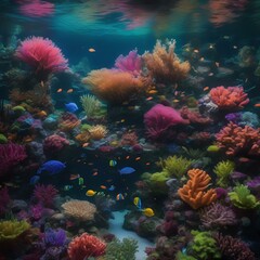 A lush underwater garden filled with vibrant, bioluminescent coral and fantastical sea creatures2