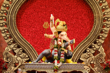 19 September 2023, Pune, Maharashtra, India, Beautiful idol of Lord Ganesh installed by Bhausaheb...
