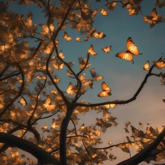 A tree with leaves that change into delicate, luminescent butterflies at dusk4