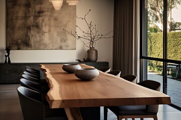 Modern dining room with wood dining table set