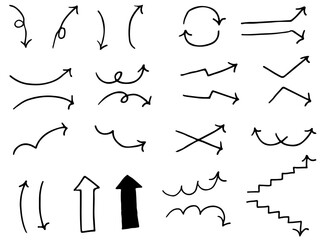 シンプルな手書きの矢印素材セット