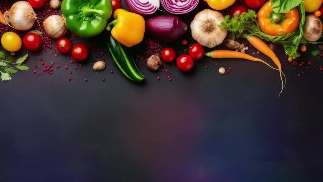 Fresh vegetables frame on kitchen table with space for text