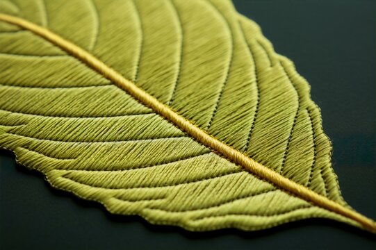 Green Leaf Embroidery: Crafted Detailing, Generative AI