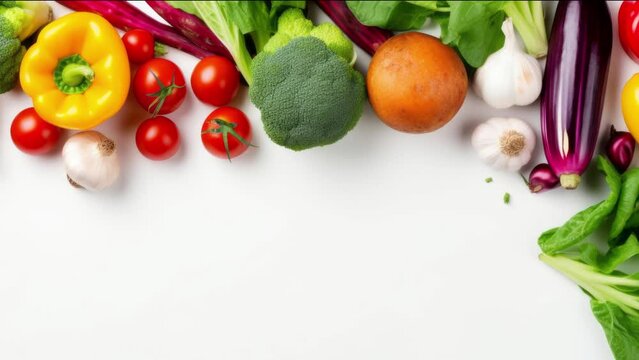 Fresh vegetables frame on kitchen table with space for text