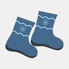 A pair of blue winter boots with ornaments and snowflakes, ugg boots, felt boots, boots. Winter and autumn shoes. Cozy shoes. Vector illustration.