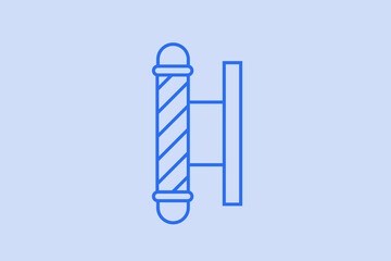 Geometric barbershop sign illustration in flat style design. Vector illustration. Duotone blue flat icon.