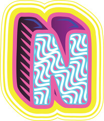 Wavy Pink & Blue Retrowave Letter "N"