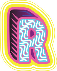 Wavy Pink & Blue Retrowave Letter "R"