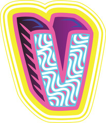 Wavy Pink & Blue Retrowave Letter "V"