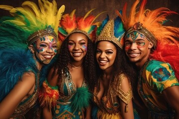 Women Having Fun at the Mardi Gras Carnival Party, Generative AI