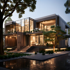 Modern minimalist private houses. Residential architecture exterior