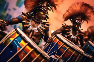Crédence de cuisine en verre imprimé Carnaval Carnival music played on drums by colorfully dressed musicians ,Generative AI