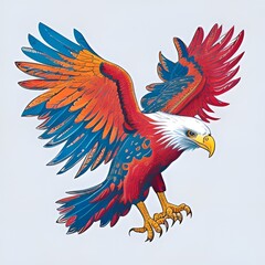 Fototapeta premium bird, eagle, cartoon, vector, illustration, animal, parrot, wings, flying, feather, wing, nature, tattoo, 