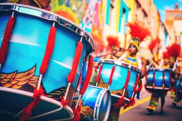 Fototapeta premium Carnival music played on drums by colorfully dressed musicians ,Generative AI