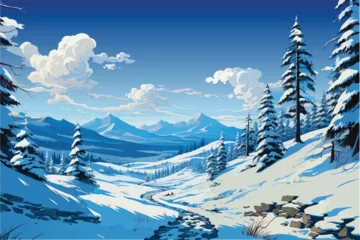Poster Im Rahmen winter landscape with snow and trees © Arash