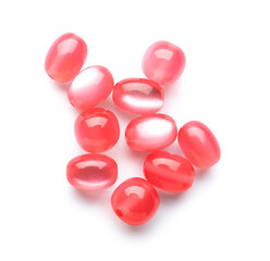 Heap of pink beads isolated on white background